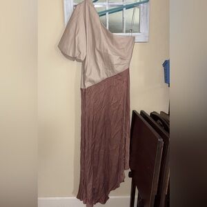 Anthropologie Asymmetrical Dress in Cream and Brown